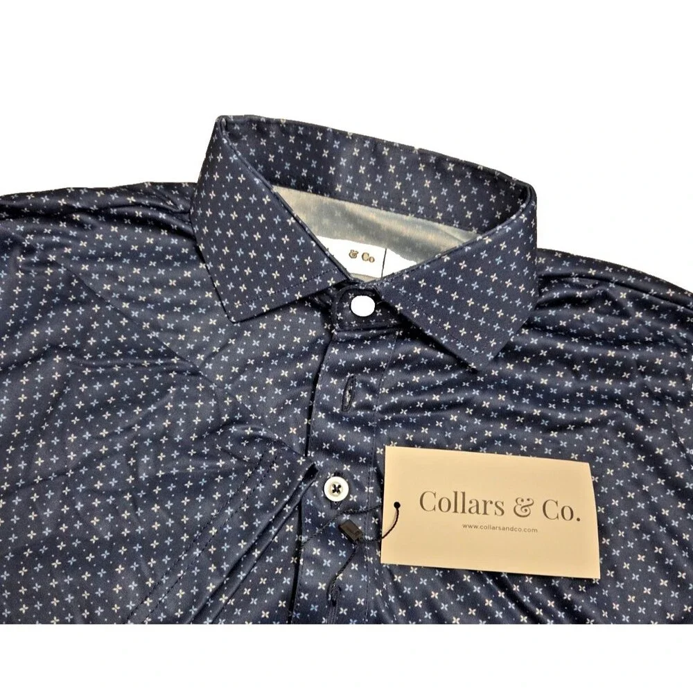 NWT Collars & Co. Men’s S Los Cabos Blue Star Dress Collar Polo Shirt Semi Sprea - Picture 1 of 9